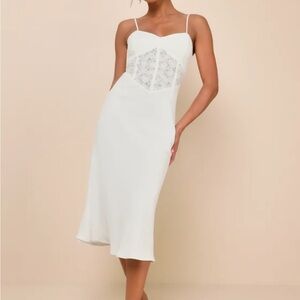 Lulu's White Lace Midi Dress